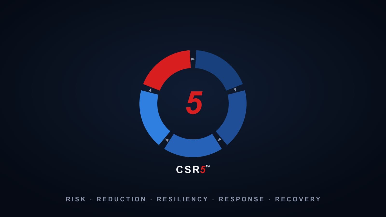 The CSR5™ framework mark: a five-segment ring representing Risk, Reduction, Resiliency, Response, and Recovery
